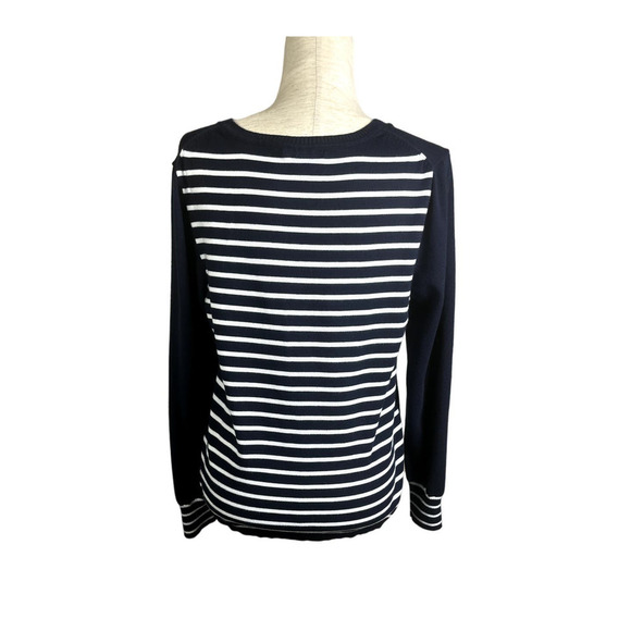 Tommy Hilfiger Nautical Preppy Navy Blue Logo Striped Pullover Sweater Sz Large - Picture 2 of 10